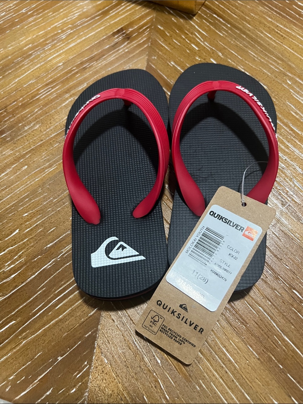 Quiksilver Black and Red Kids Beach Flip Flops